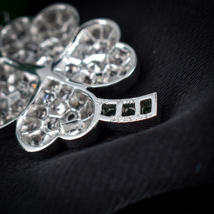 Diamond and Emerald Four Leaf Clover Platinum Charm Pendant