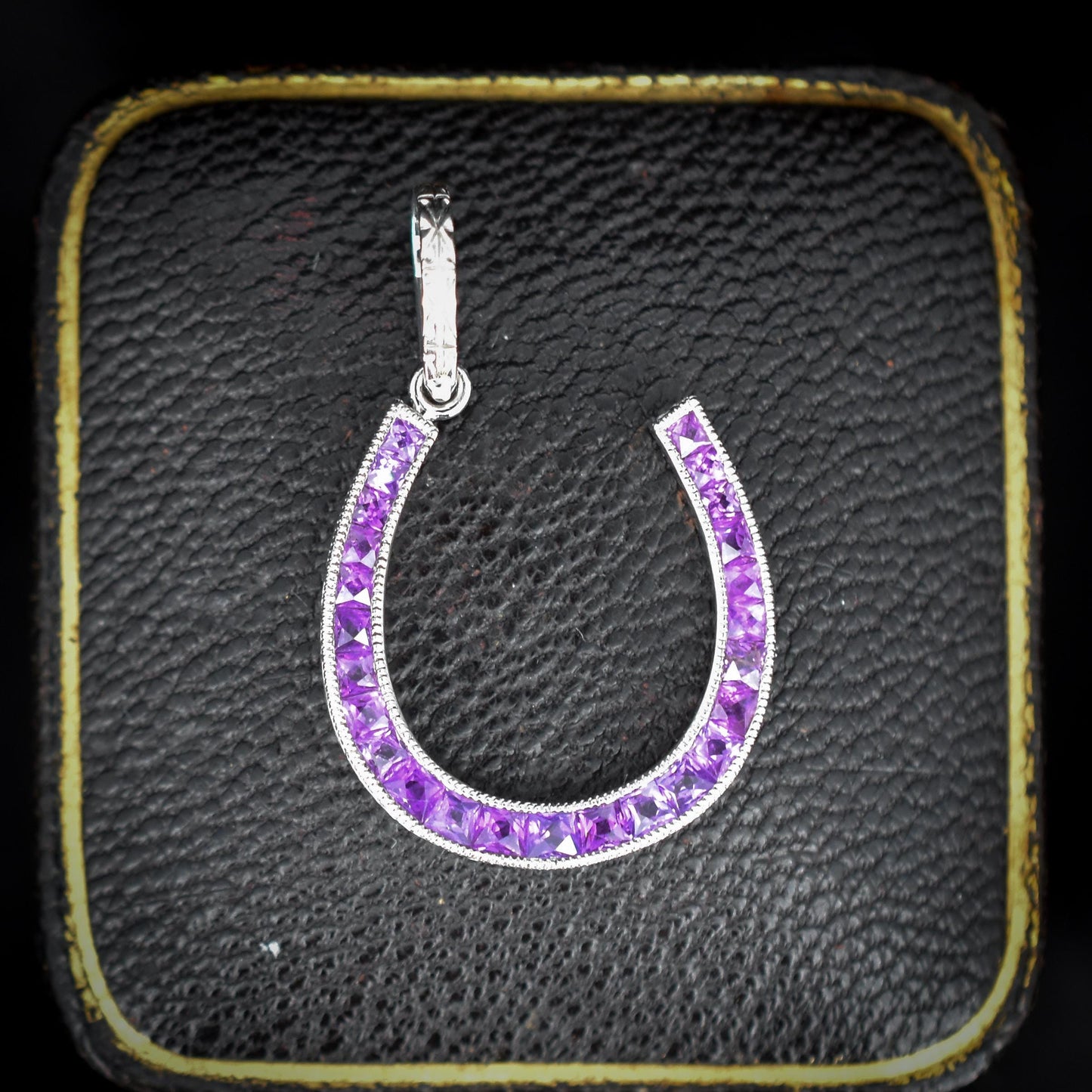 French Cut Purple Sapphire Horseshoe Platinum Charm Pendant - 0.70ct