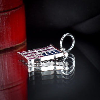 Diamond Ruby Sapphire American USA Flag Platinum Charm Pendant