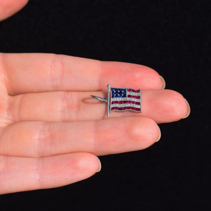 Diamond Ruby Sapphire American USA Flag Platinum Charm Pendant