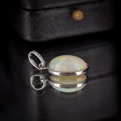 2.60ct Natural Solid Australian Opal Oval Platinum Charm Pendant