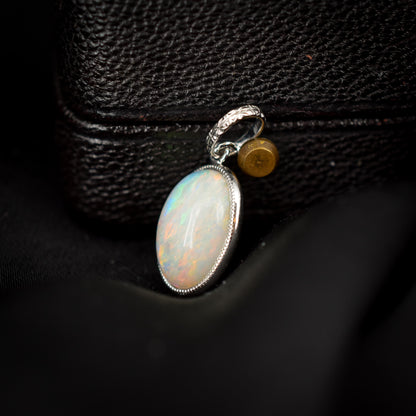 2.60ct Natural Solid Australian Opal Oval Platinum Charm Pendant