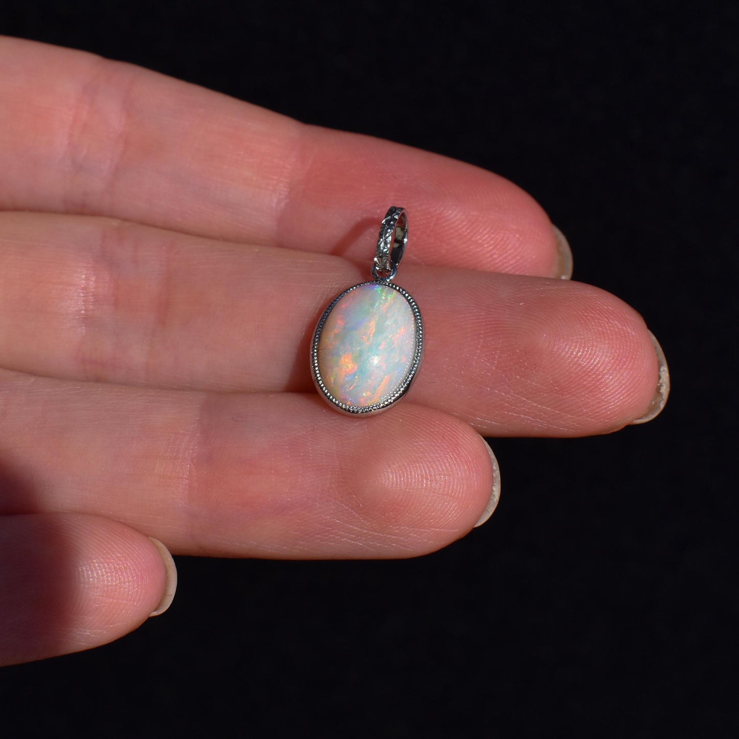 2.60ct Natural Solid Australian Opal Oval Platinum Charm Pendant