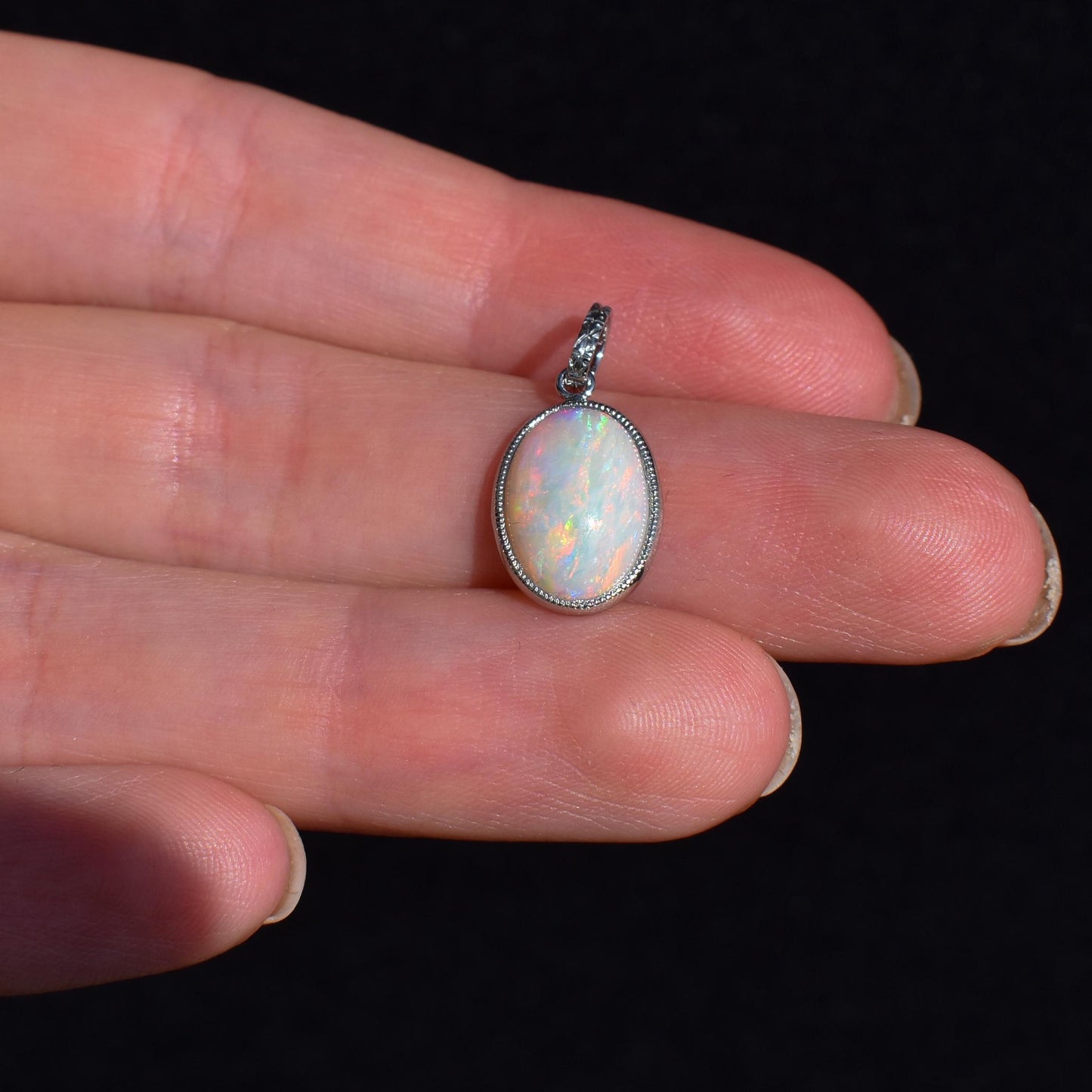 2.60ct Natural Solid Australian Opal Oval Platinum Charm Pendant