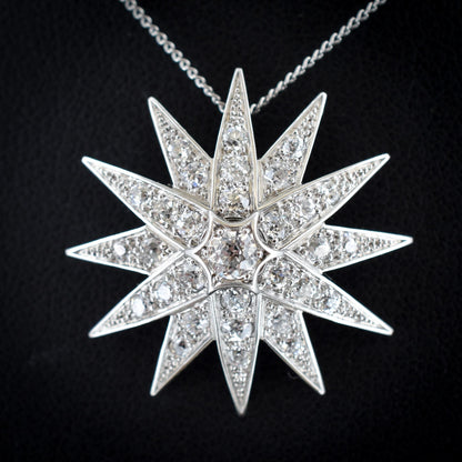 Antique Style Old Cut Diamond Star Platinum Pendant