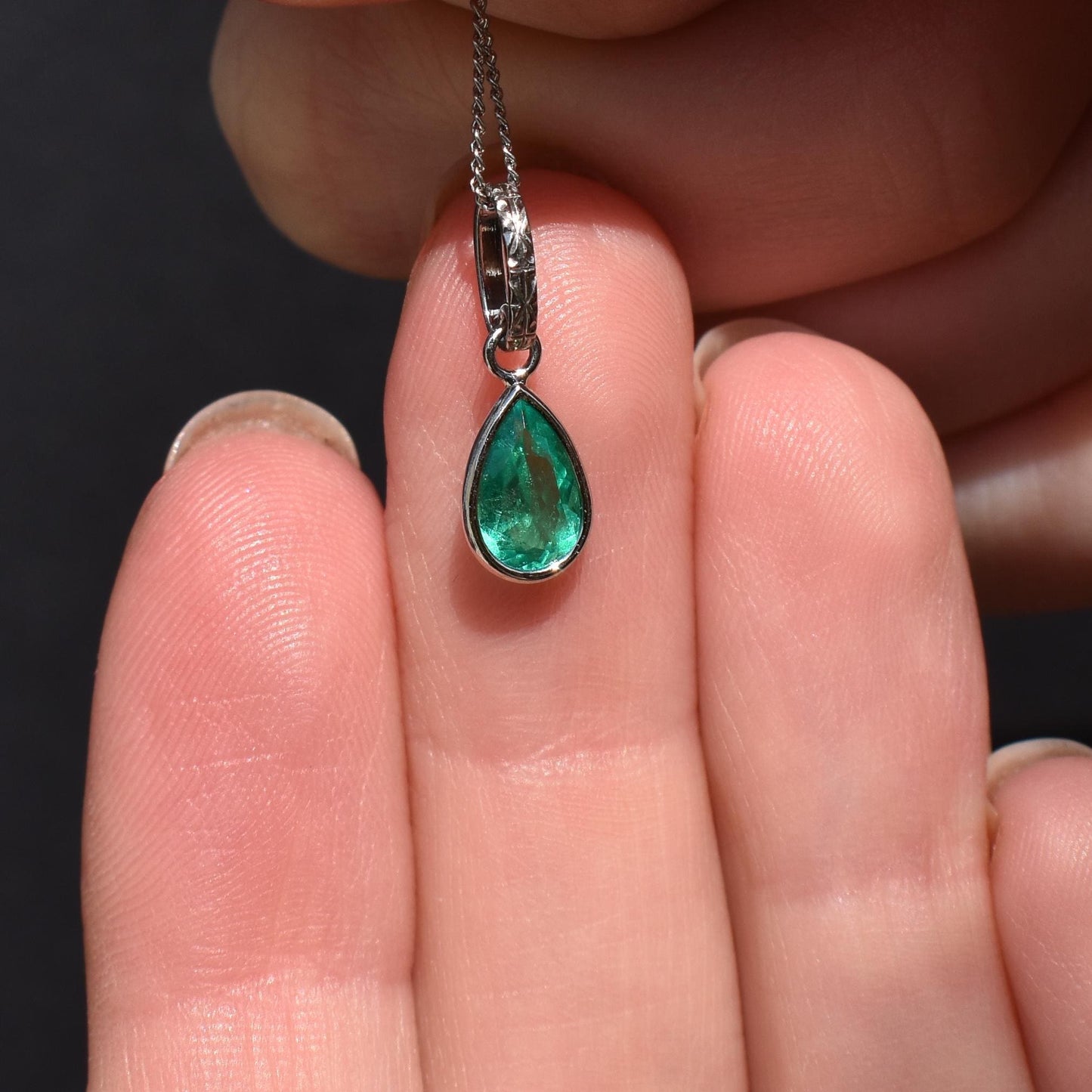 0.60ct Emerald Platinum Drop Pendant Charm