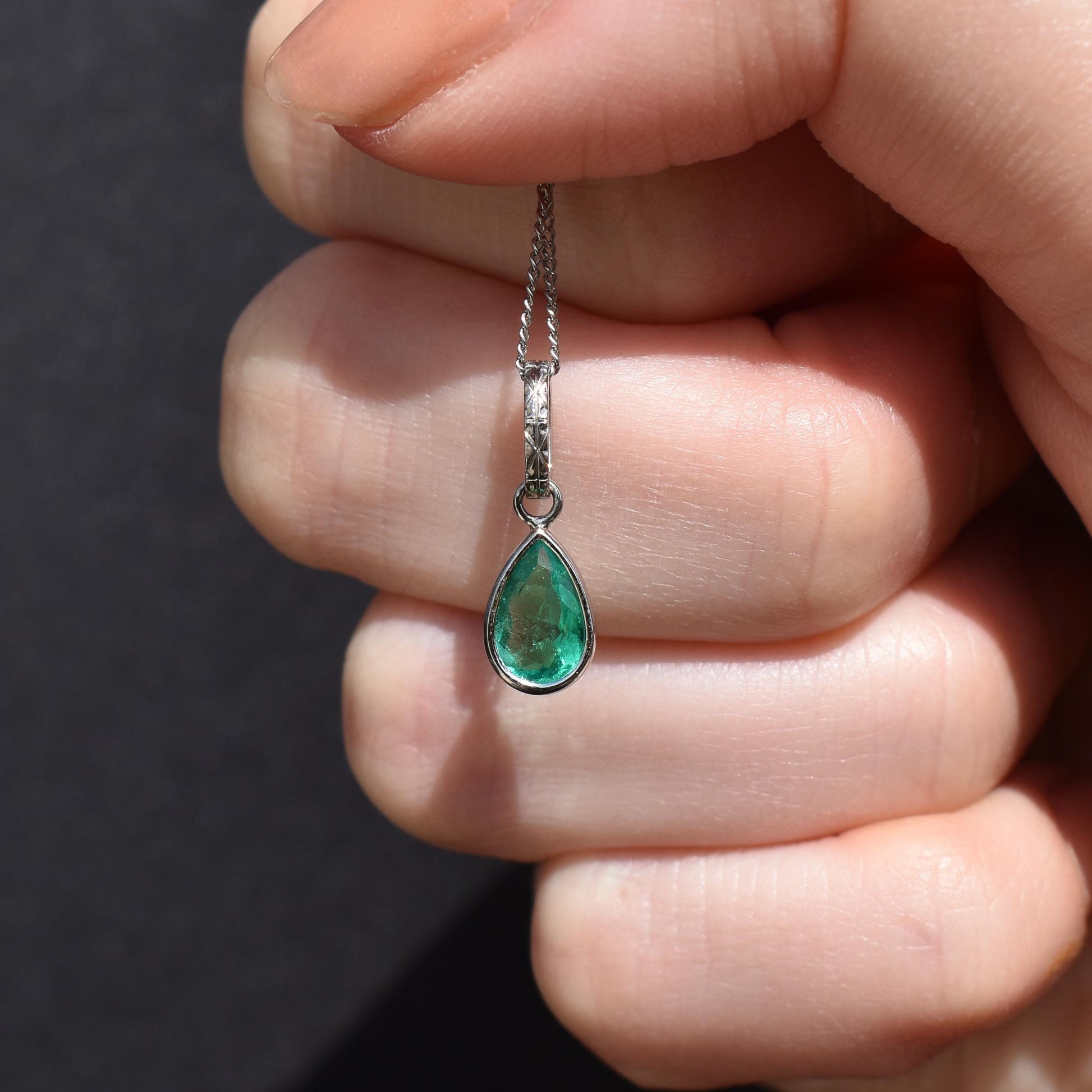 0.60ct Emerald Platinum Drop Pendant Charm