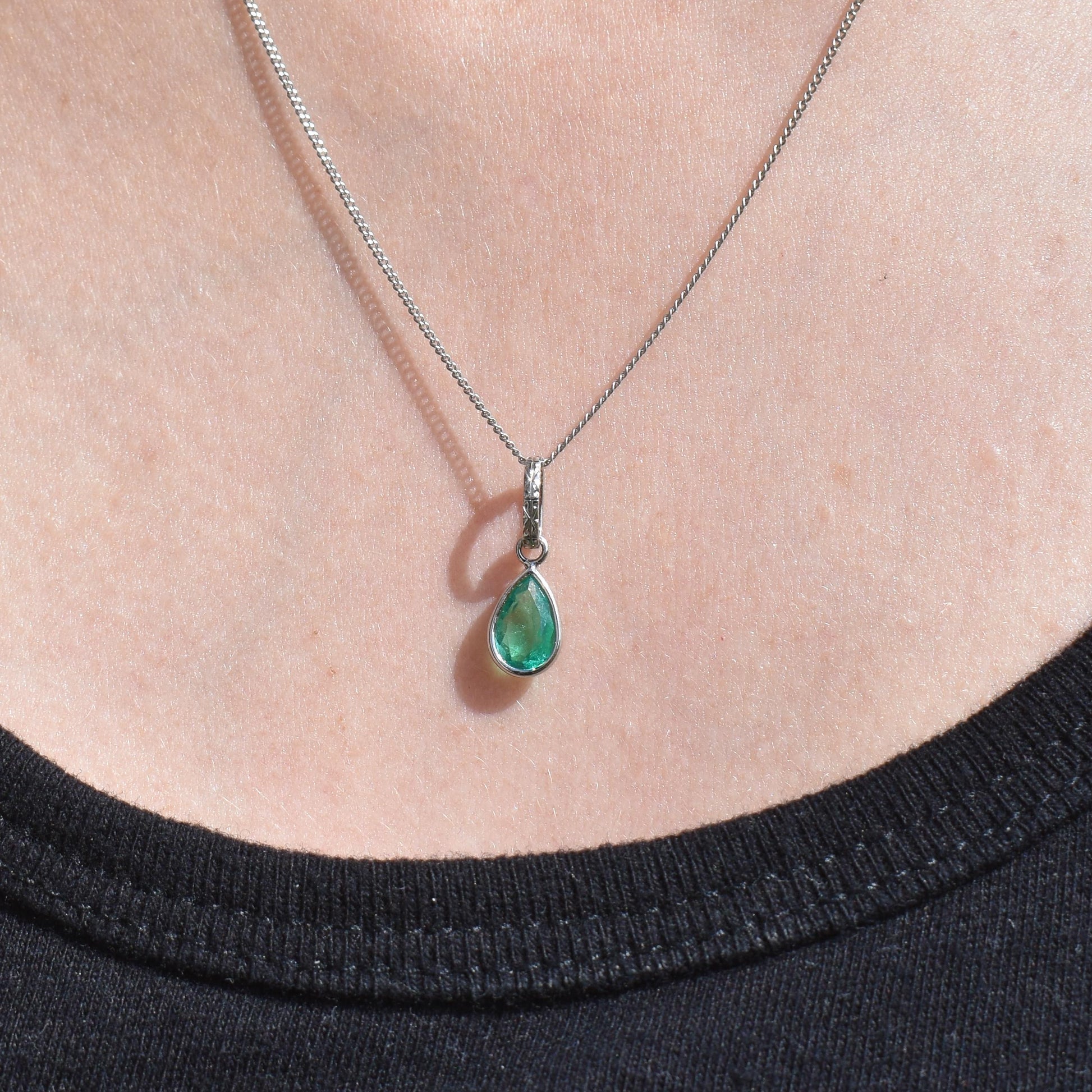 0.60ct Emerald Platinum Drop Pendant Charm