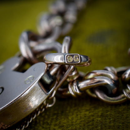 Antique Heart Padlock Fancy Gate 9ct Gold Bracelet