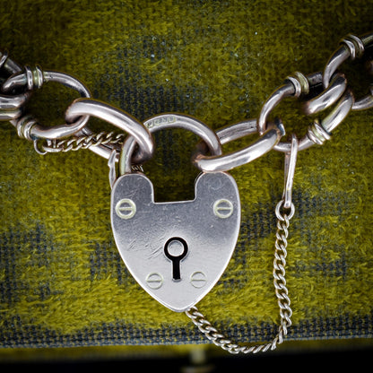 Antique Heart Padlock Fancy Gate 9ct Gold Bracelet