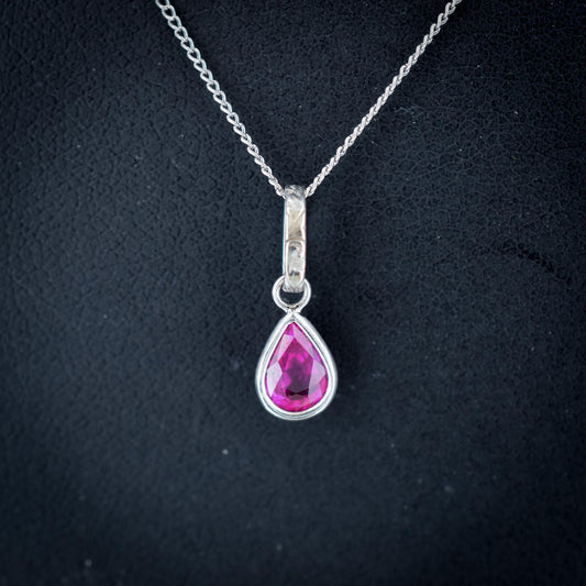 0.70ct Natural Ruby Pear Cut Platinum Charm Pendant