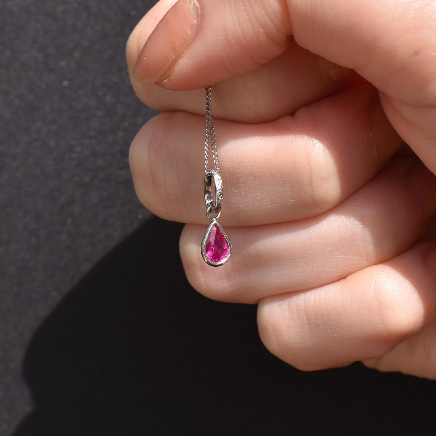 0.70ct Natural Ruby Pear Cut Platinum Charm Pendant