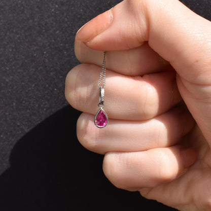 0.70ct Natural Ruby Pear Cut Platinum Charm Pendant