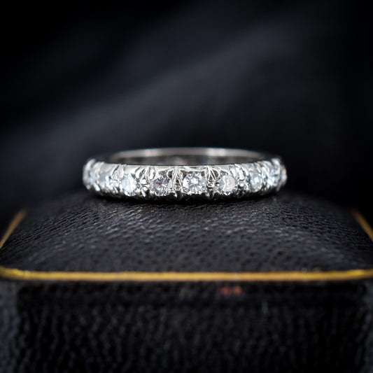 Antique Art Deco Diamond 18ct White Gold Full Eternity Wedding Band Ring