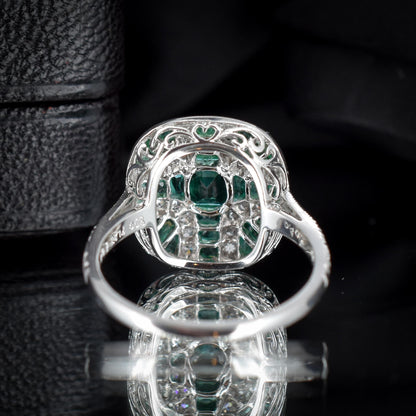 Art Deco Style Emerald and Diamond Platinum Cocktail Ring