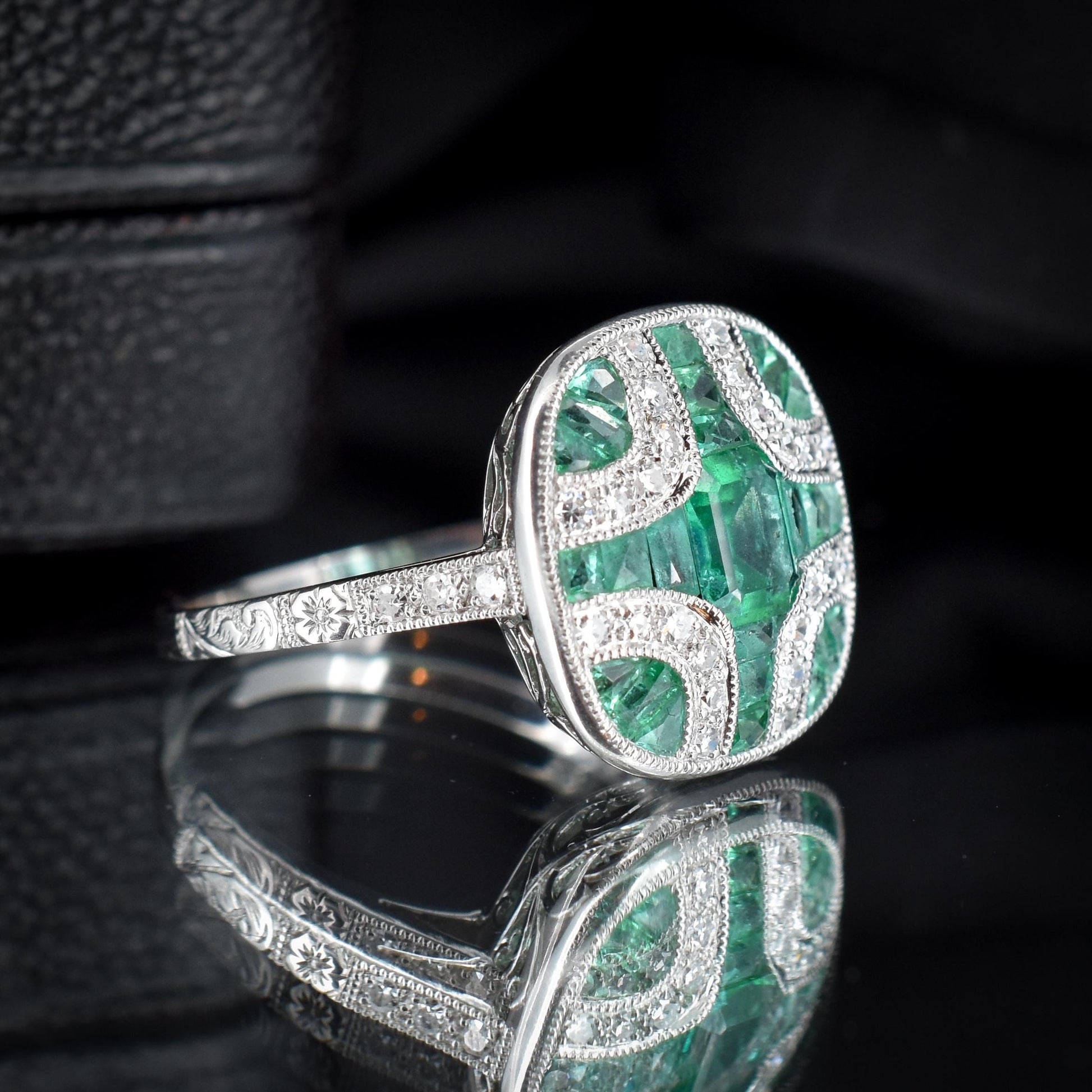 Art Deco Style Emerald and Diamond Platinum Cocktail Ring