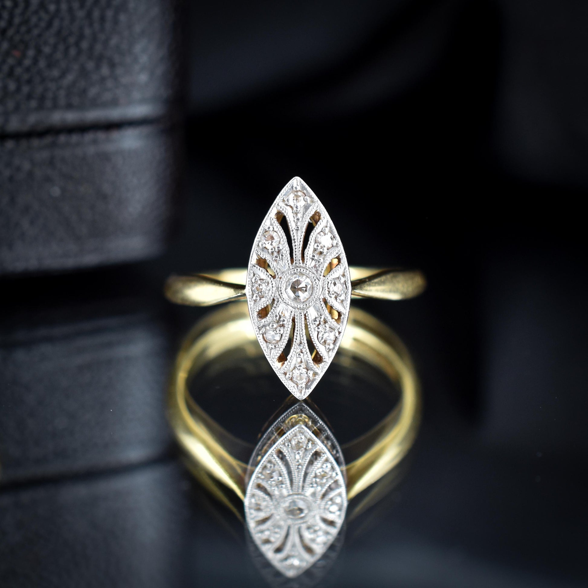 Art Deco Diamond Navette 18ct Gold and Platinum Ring | Antique