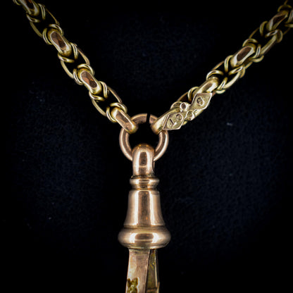 Antique Victorian 9ct Gold Faceted Long Guard Muff Chain Necklace with Dog Clip | 58"