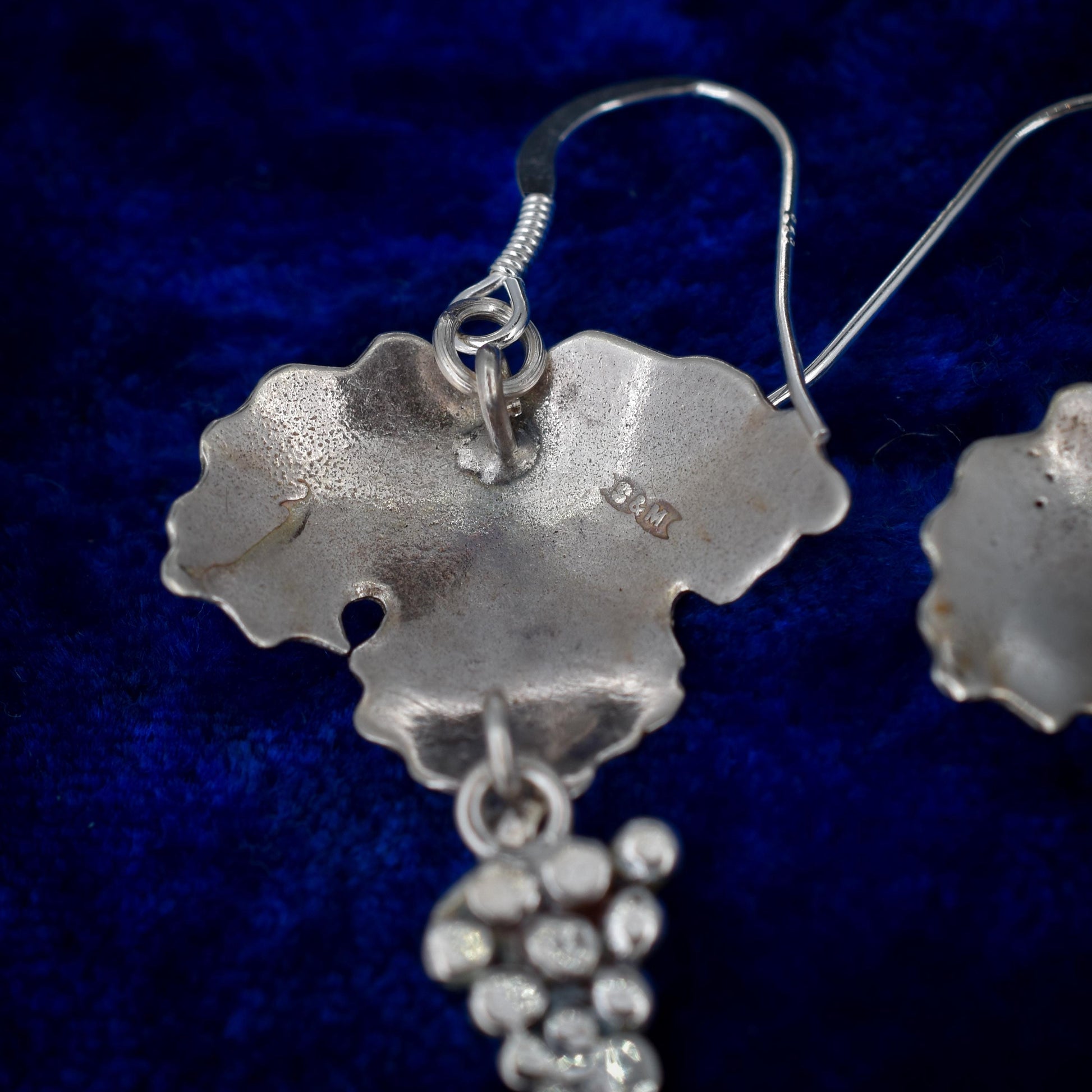 Vintage Sterling Silver Grape Vine Drop Dangle Earrings | Arts and Crafts Style