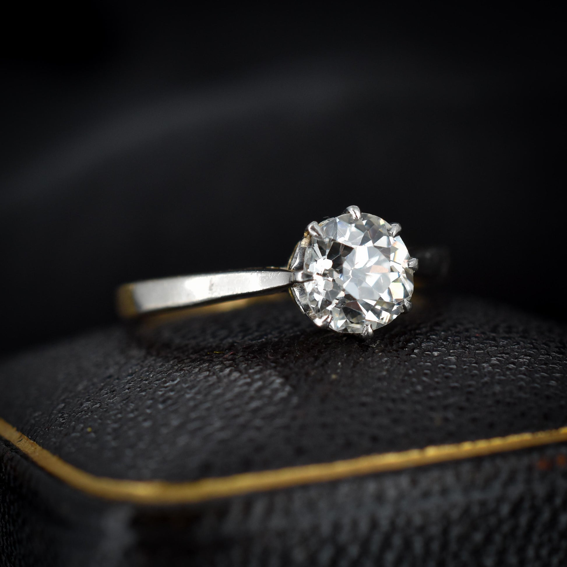 Antique 0.95ct Old Cut Diamond Solitaire 18ct Gold and Platinum Ring | Engagement Ring