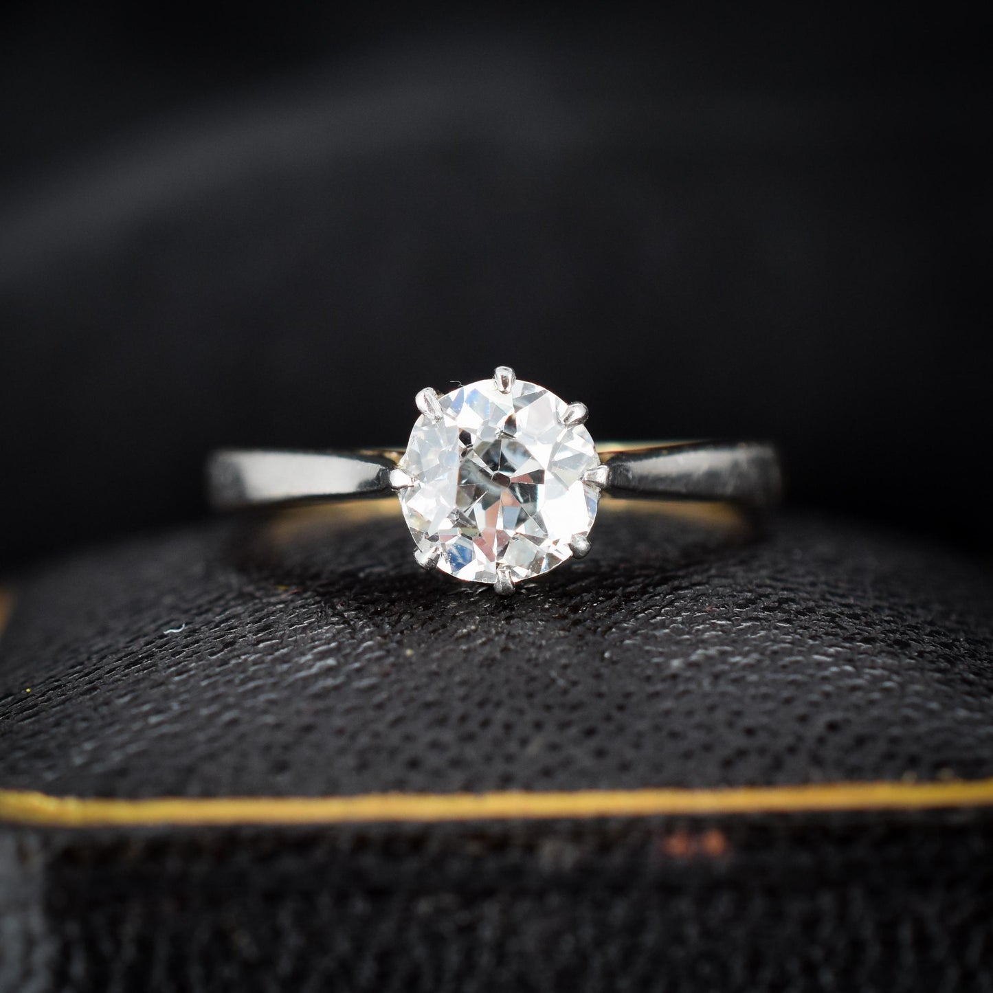 Antique 0.95ct Old Cut Diamond Solitaire 18ct Gold and Platinum Ring | Engagement Ring