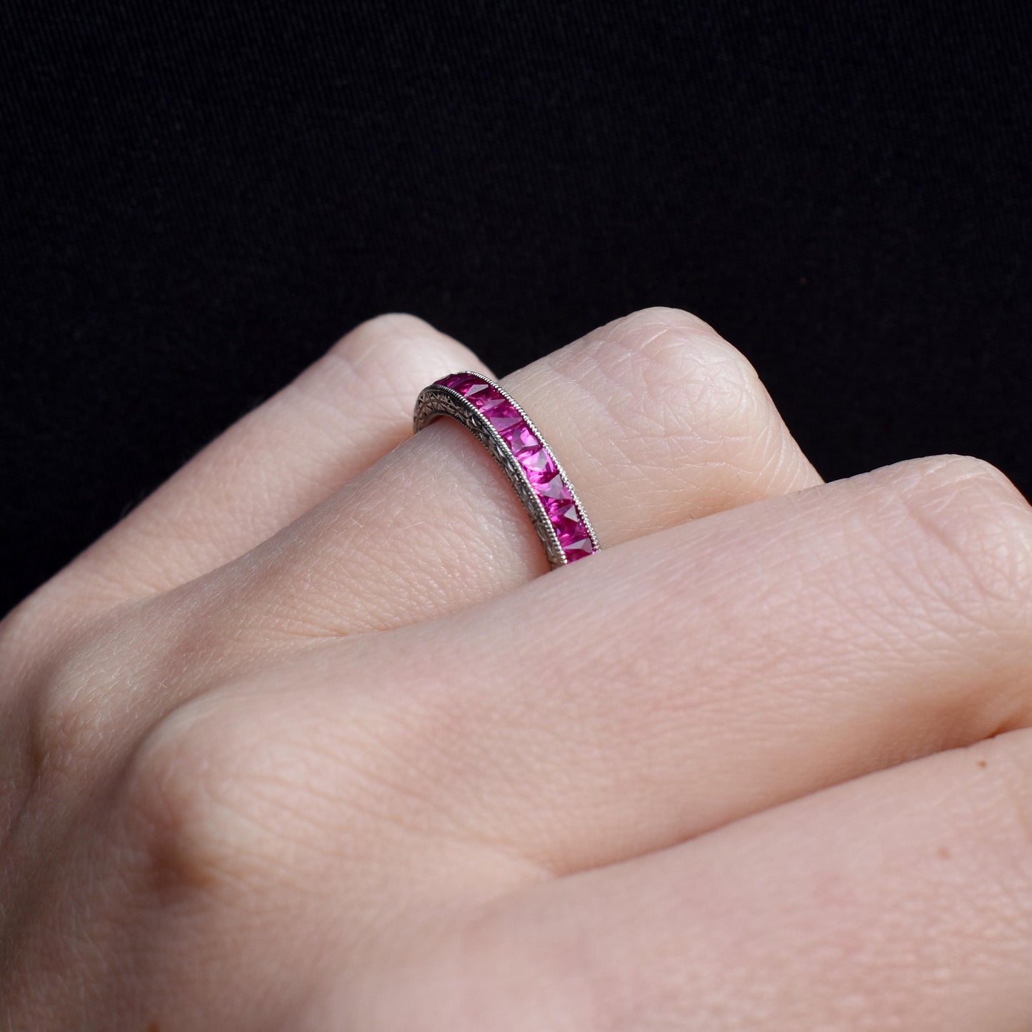 Art Deco Style 1.9ct Hot Pink Ruby Platinum Full Eternity Wedding Band Ring