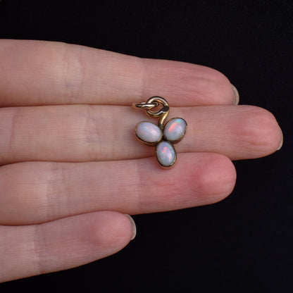 Antique Natural Opal Gold Three Leaf Clover Drop Pendant Charm