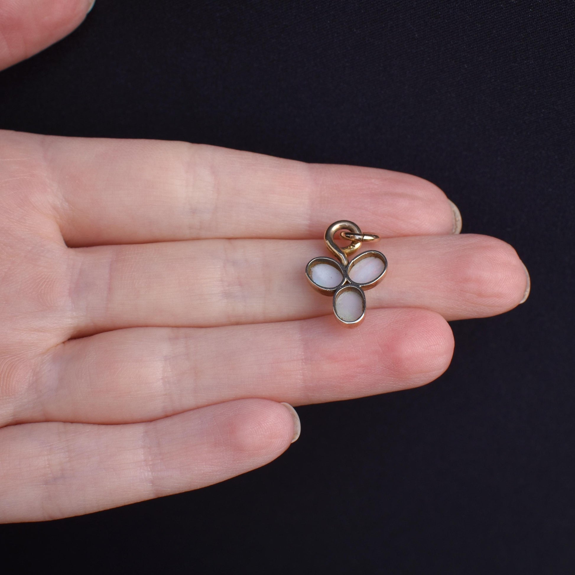 Antique Natural Opal Gold Three Leaf Clover Drop Pendant Charm