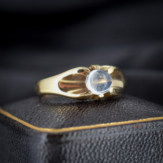 Antique Moonstone Belcher Solitaire Yellow Gold Ring