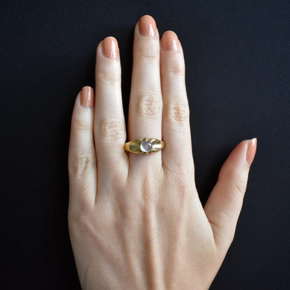 Antique Moonstone Belcher Solitaire Yellow Gold Ring