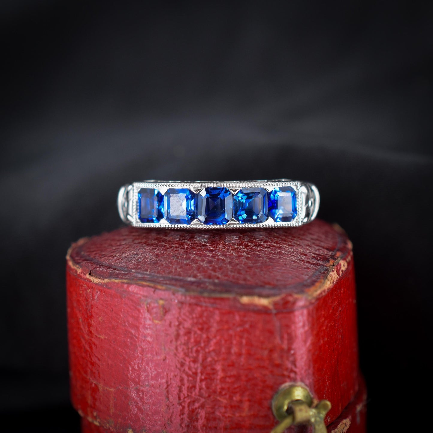 Natural Sapphire 1.3ct Five Stone Half Band Platinum Ring