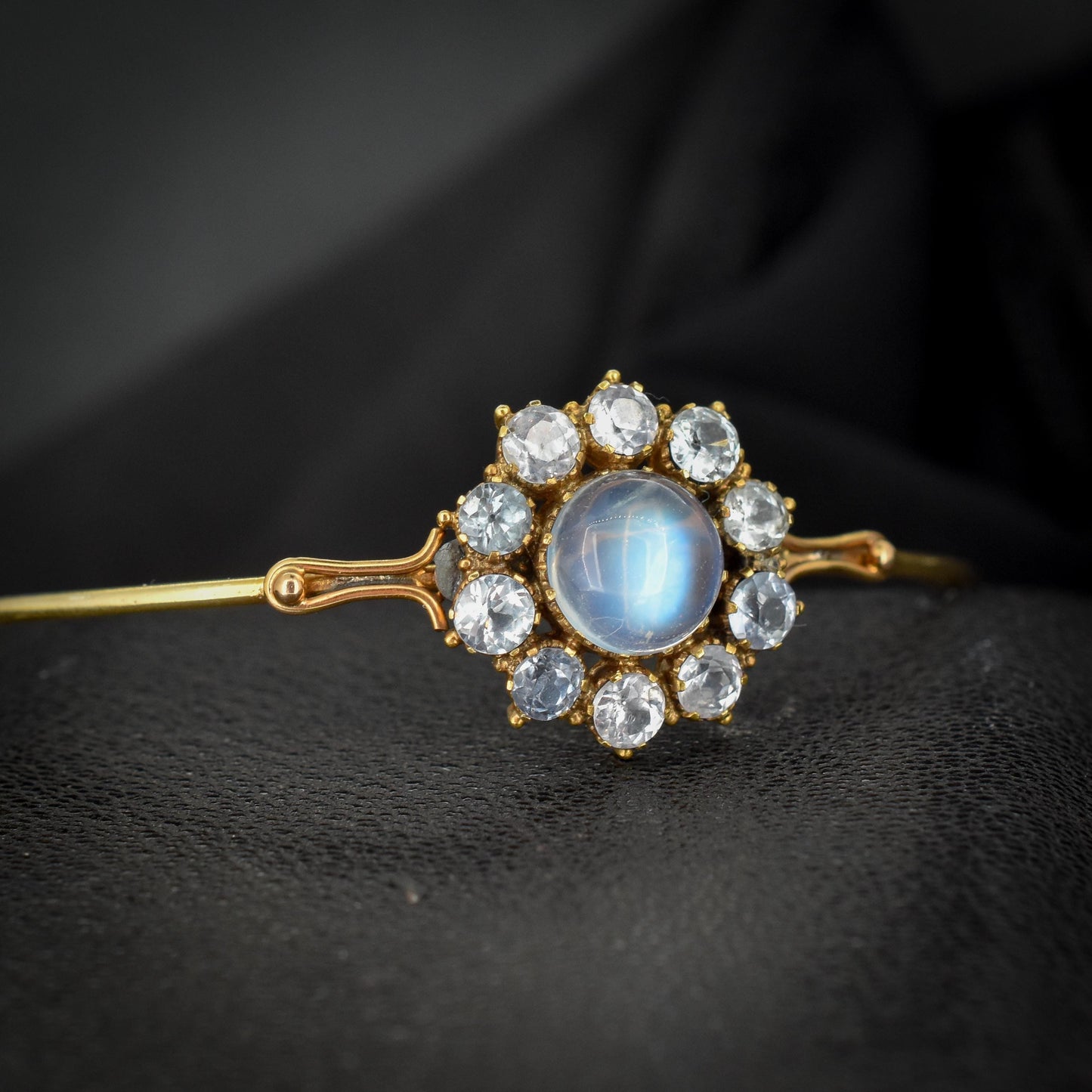 Antique Sapphire and Moonstone 15ct Gold Bangle Bracelet