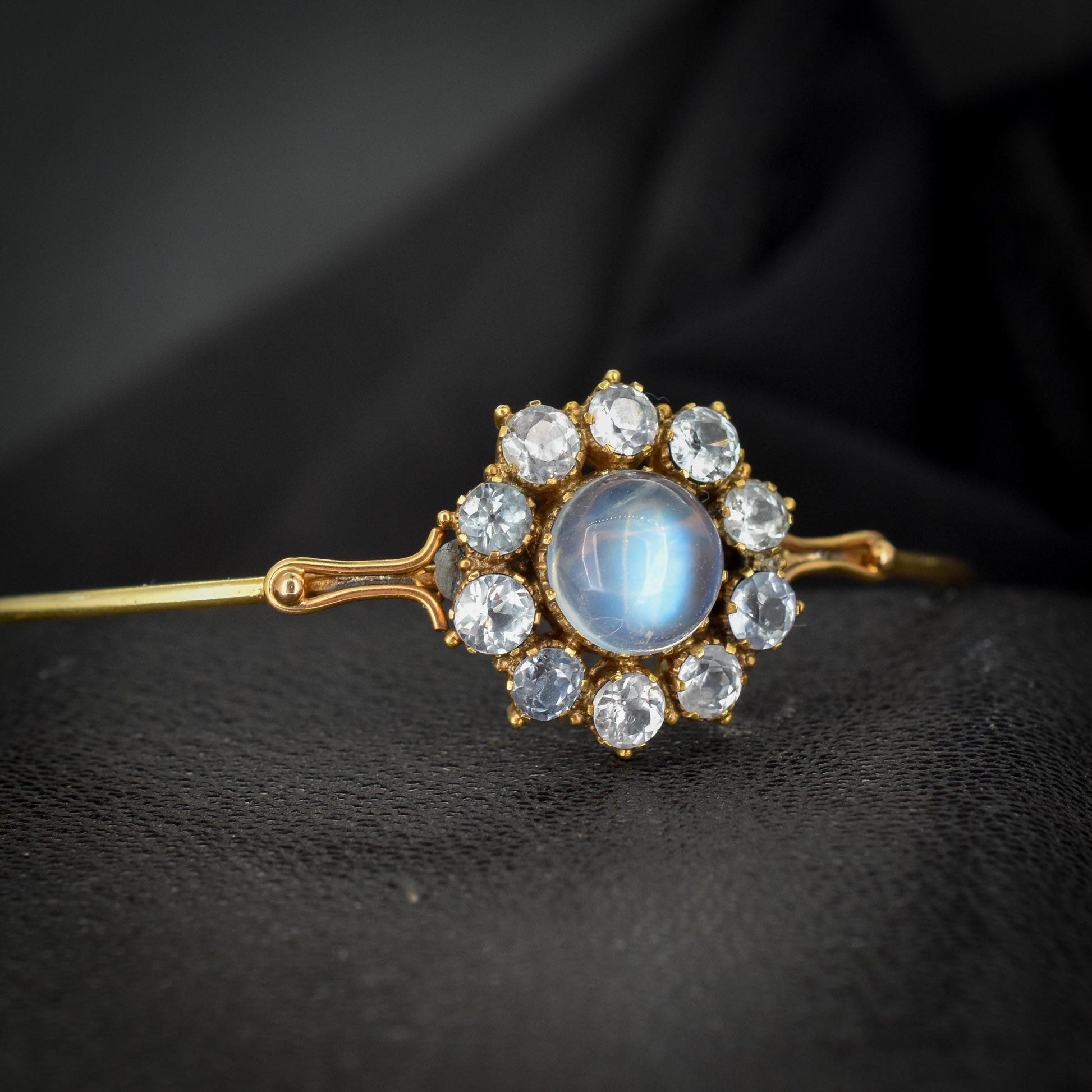 Antique Sapphire and Moonstone 15ct Gold Bangle Bracelet