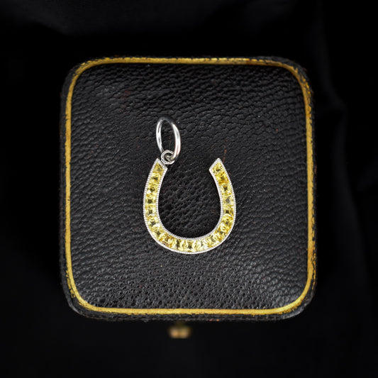 French Cut Yellow Sapphire Horseshoe Platinum Charm Pendant - 0.55ct