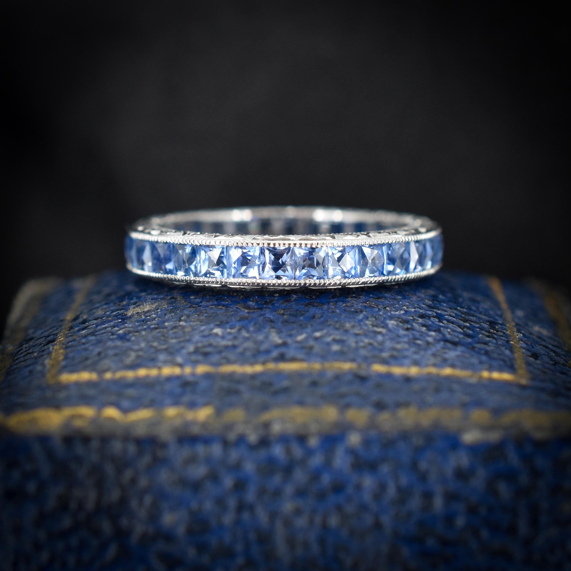 Art Deco Style 1.9ct Sapphire Platinum Full Eternity Wedding Band Ring