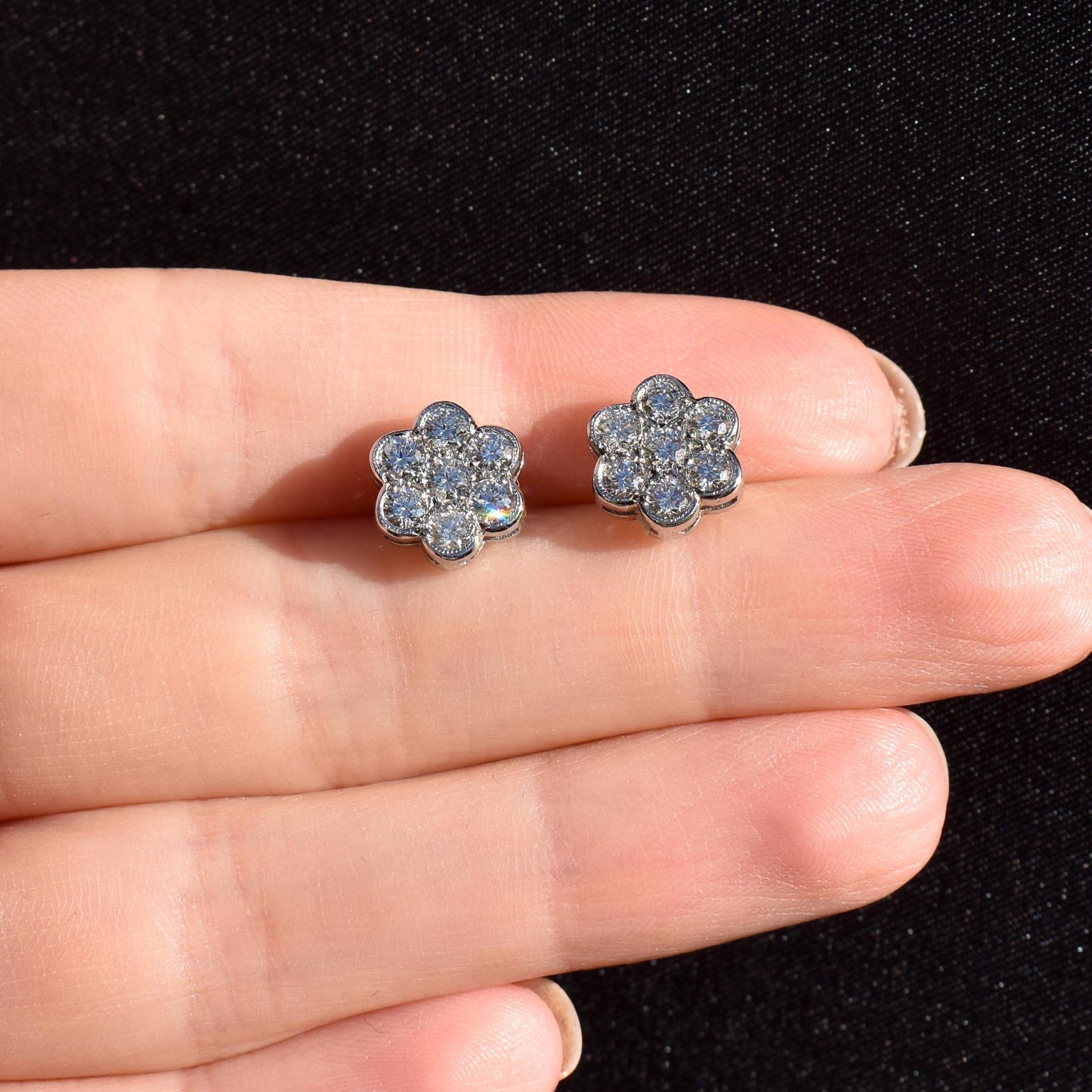 Diamond Daisy 18ct White Gold Flower Cluster Stud Earrings