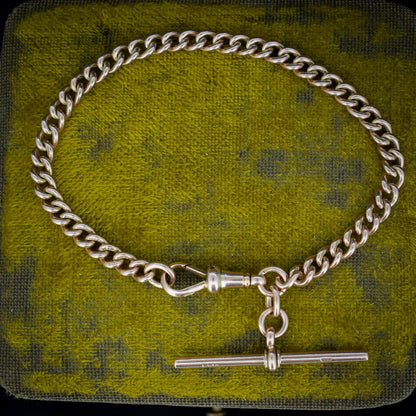 Antique Curb 9ct Gold Bracelet with Dog Clip and T-bar Drop | 7.5"