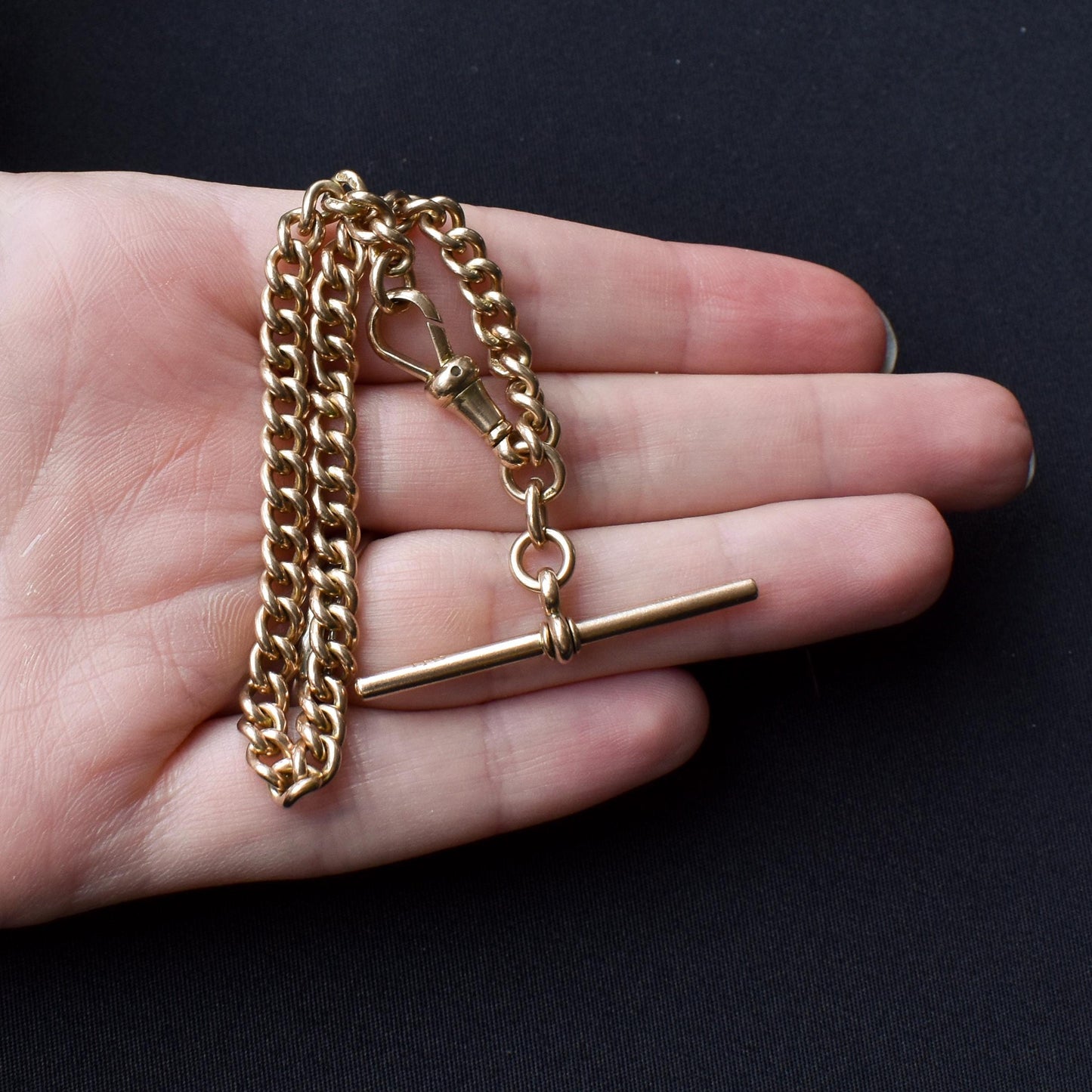 Antique Curb 9ct Gold Bracelet with Dog Clip and T-bar Drop | 7.5"