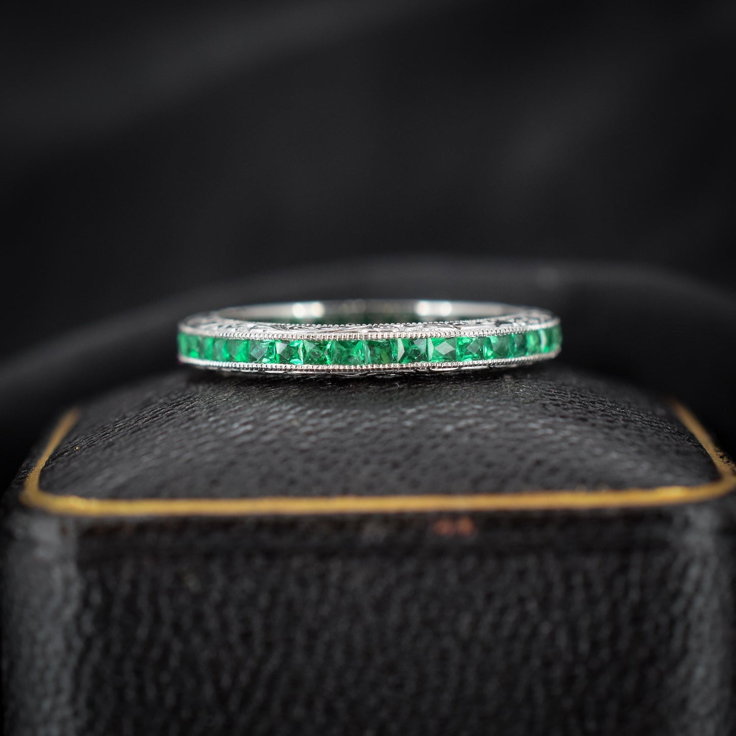 Art Deco Style 0.60ct Emerald Platinum Full Eternity Wedding Band Ring