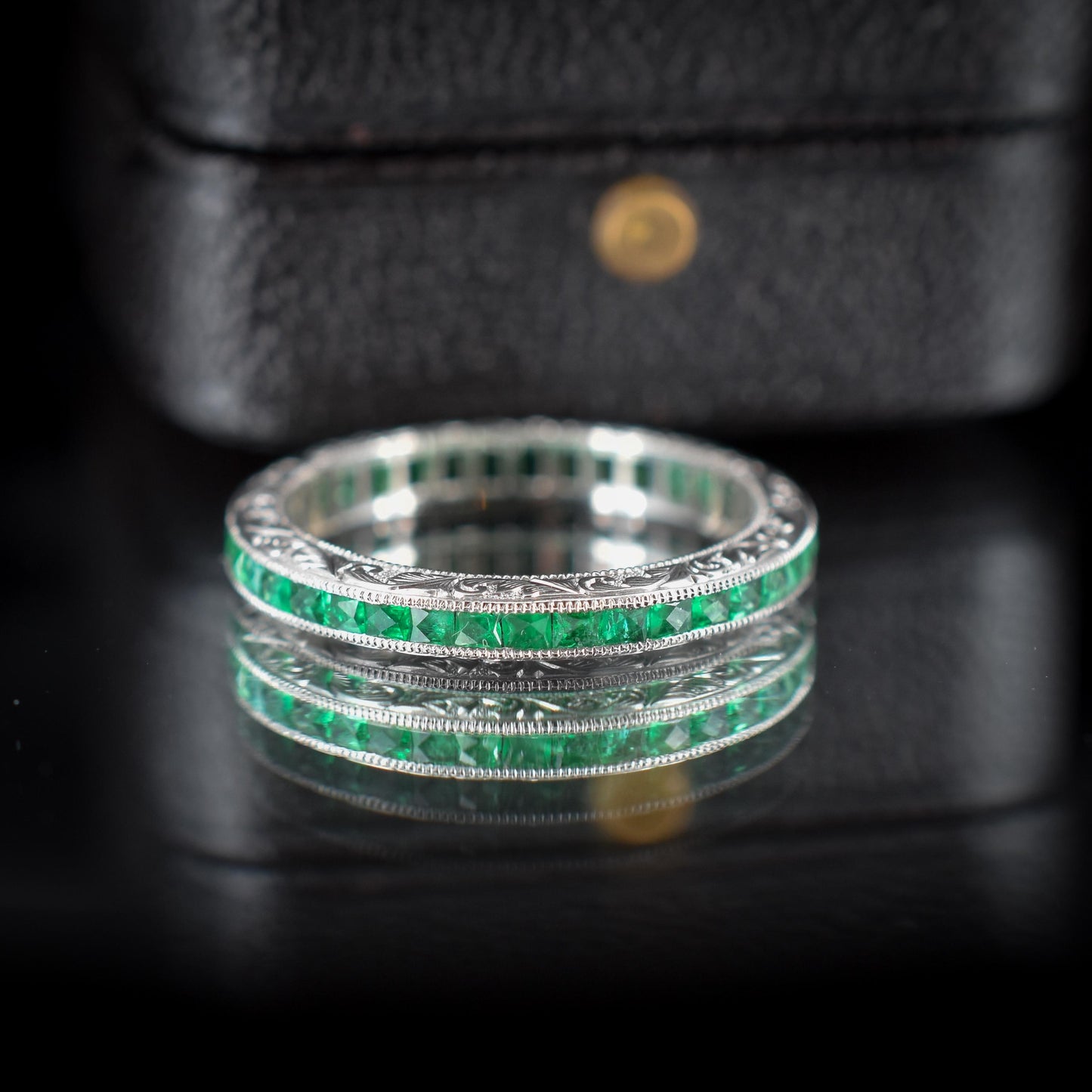 Art Deco Style 0.60ct Emerald Platinum Full Eternity Wedding Band Ring