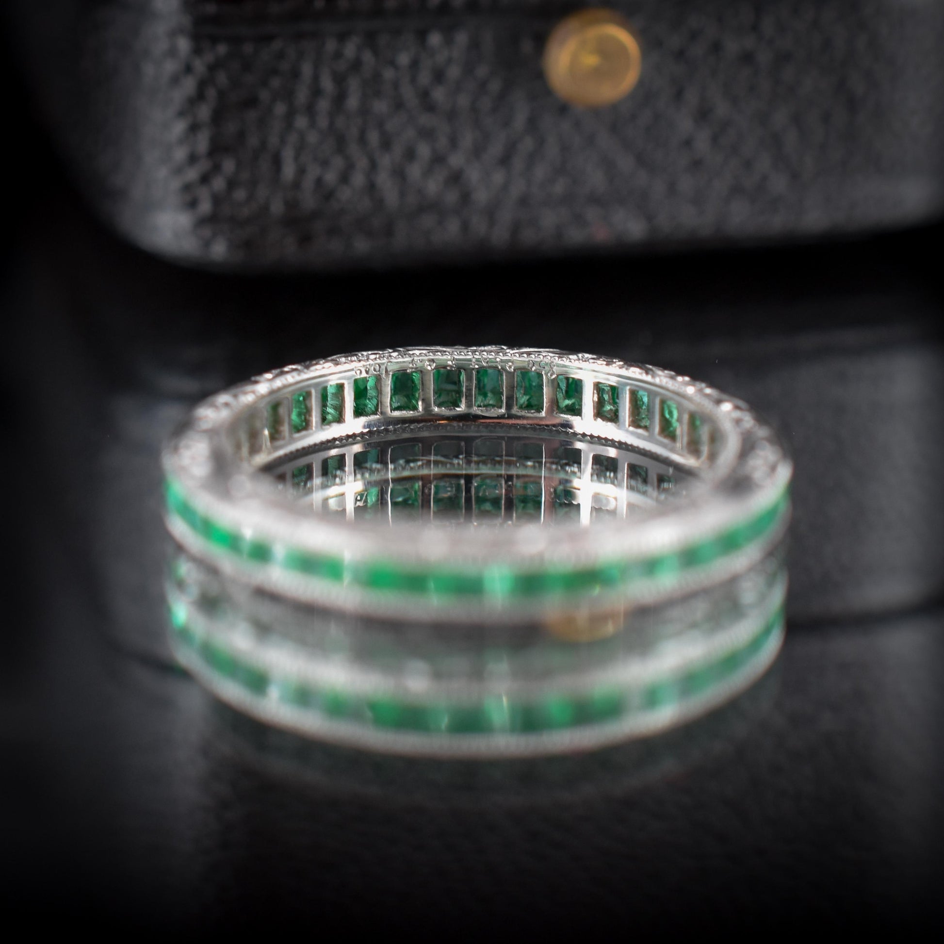 Art Deco Style 0.60ct Emerald Platinum Full Eternity Wedding Band Ring