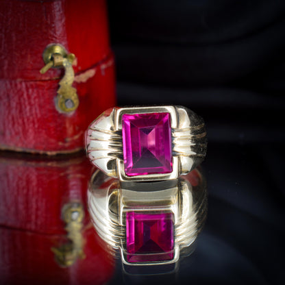 Art Deco Synthetic Ruby 10ct 10K Yellow Gold Signet Ring | c.1920