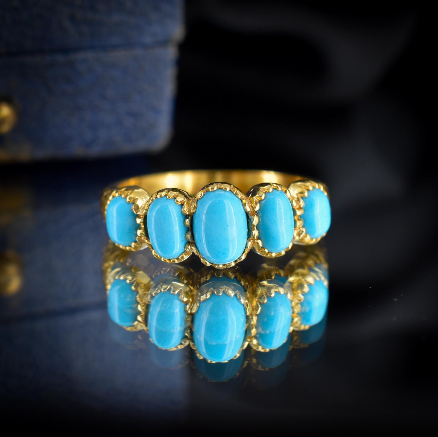 Turquoise Five Stone 18ct Gold on Silver Ring | Antique Georgian Style