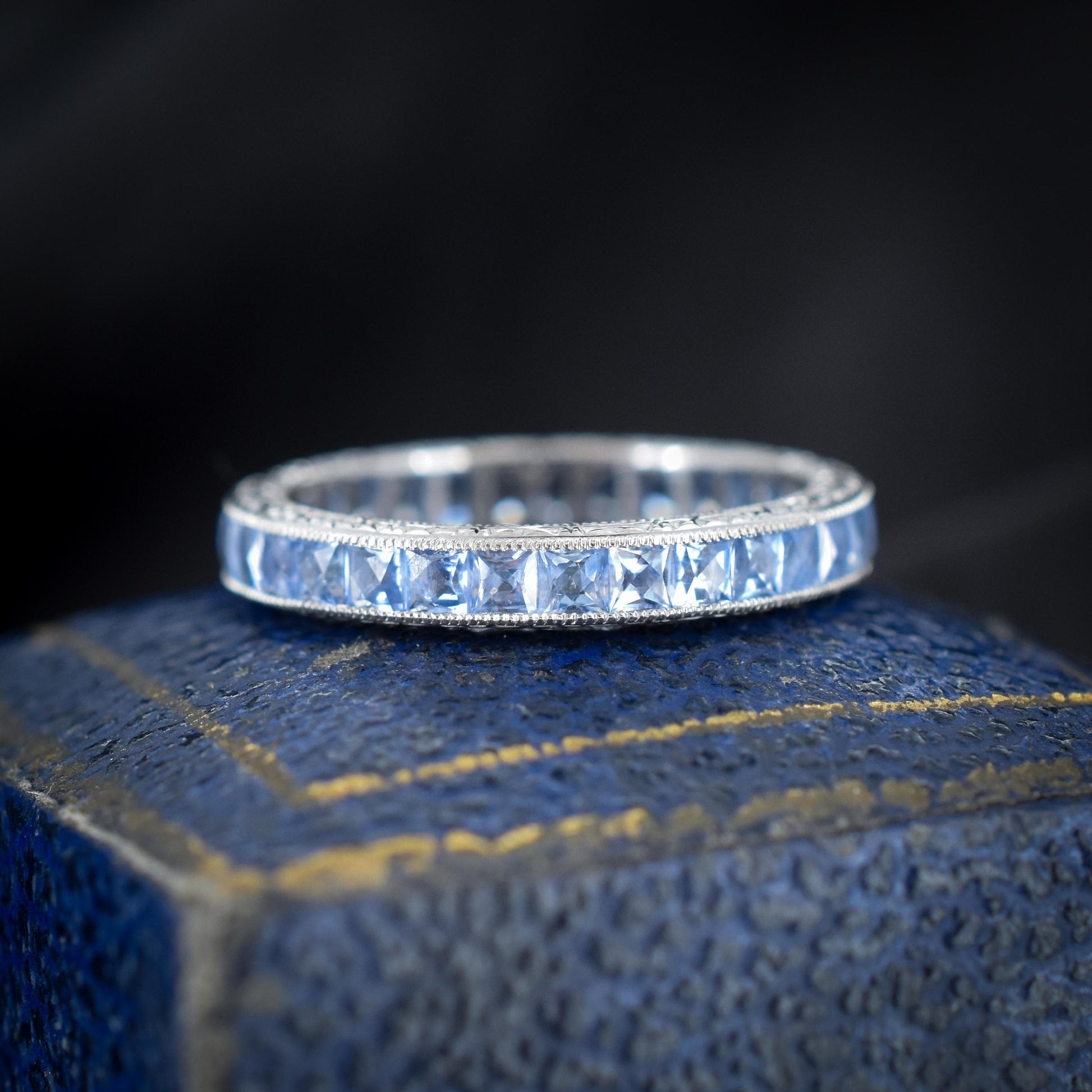 Art Deco Style 1.9ct Ceylon Sapphire Platinum Full Eternity Wedding Band Ring