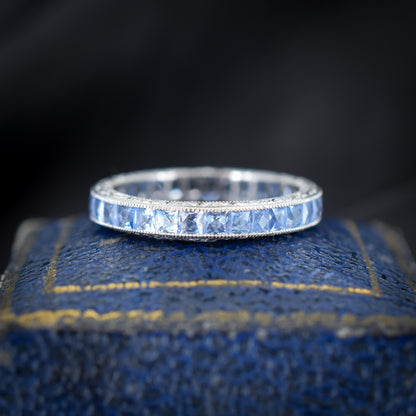 Art Deco Style 1.9ct Ceylon Sapphire Platinum Full Eternity Wedding Band Ring