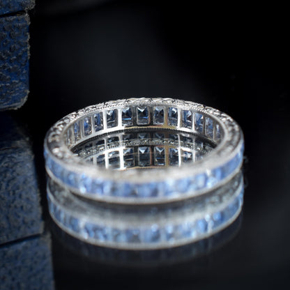 Art Deco Style 1.9ct Ceylon Sapphire Platinum Full Eternity Wedding Band Ring