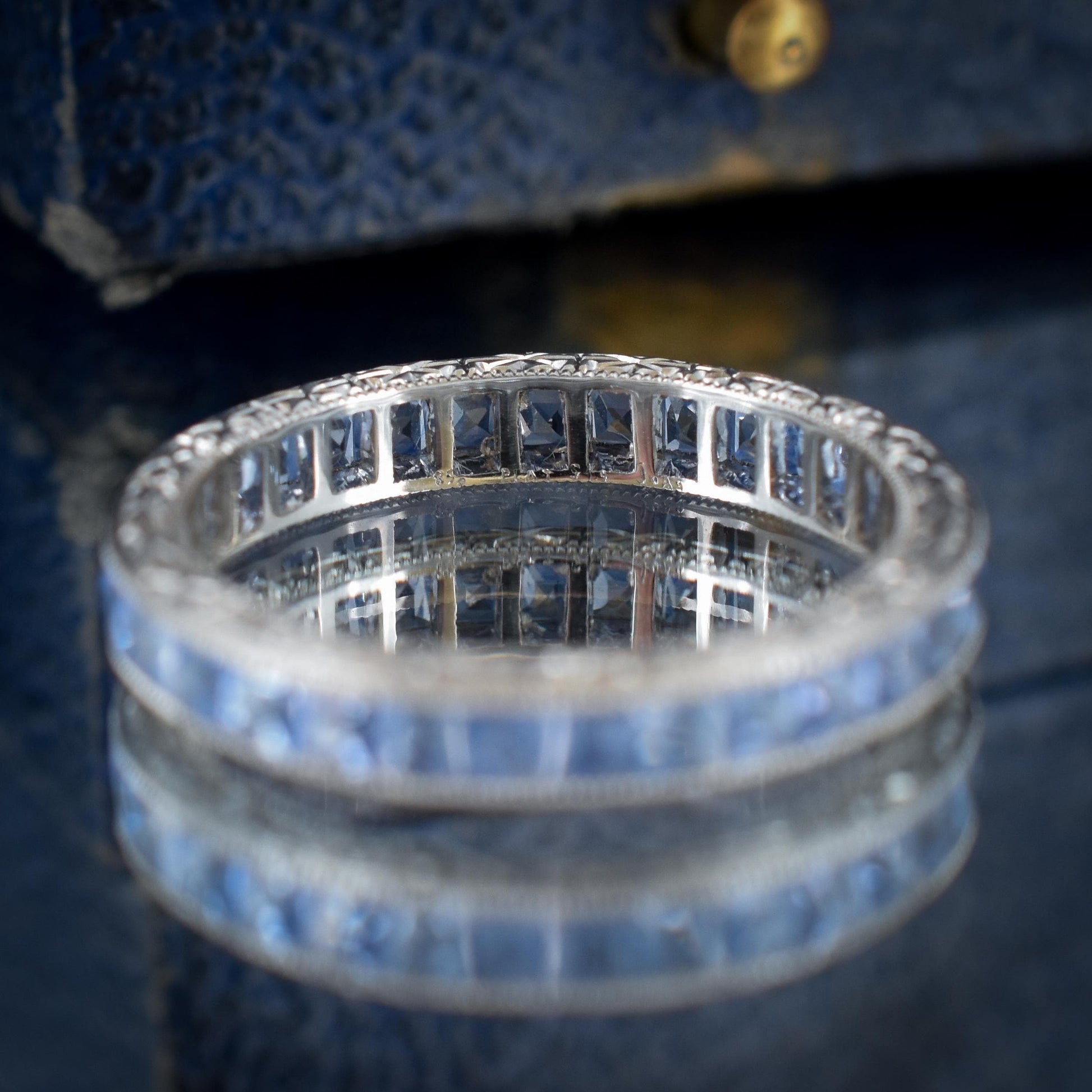 Art Deco Style 1.9ct Ceylon Sapphire Platinum Full Eternity Wedding Band Ring