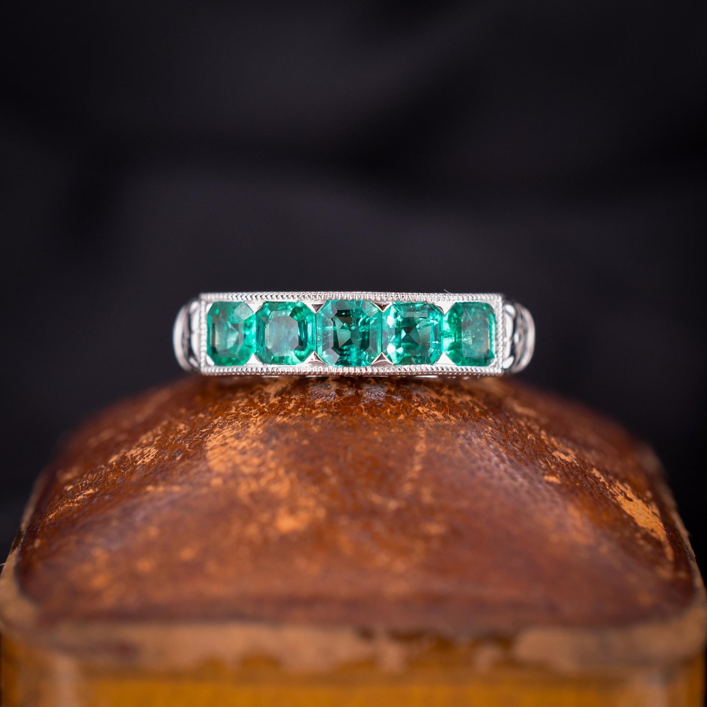 Natural Emerald Five Stone Platinum Band Ring - 0.80ct total