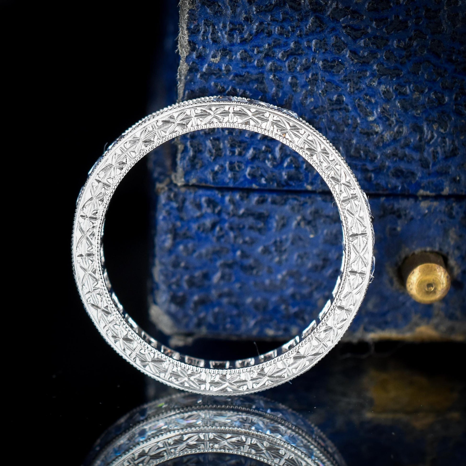 Art Deco Style Diamond and Ceylon Sapphire Platinum Full Eternity Band Ring