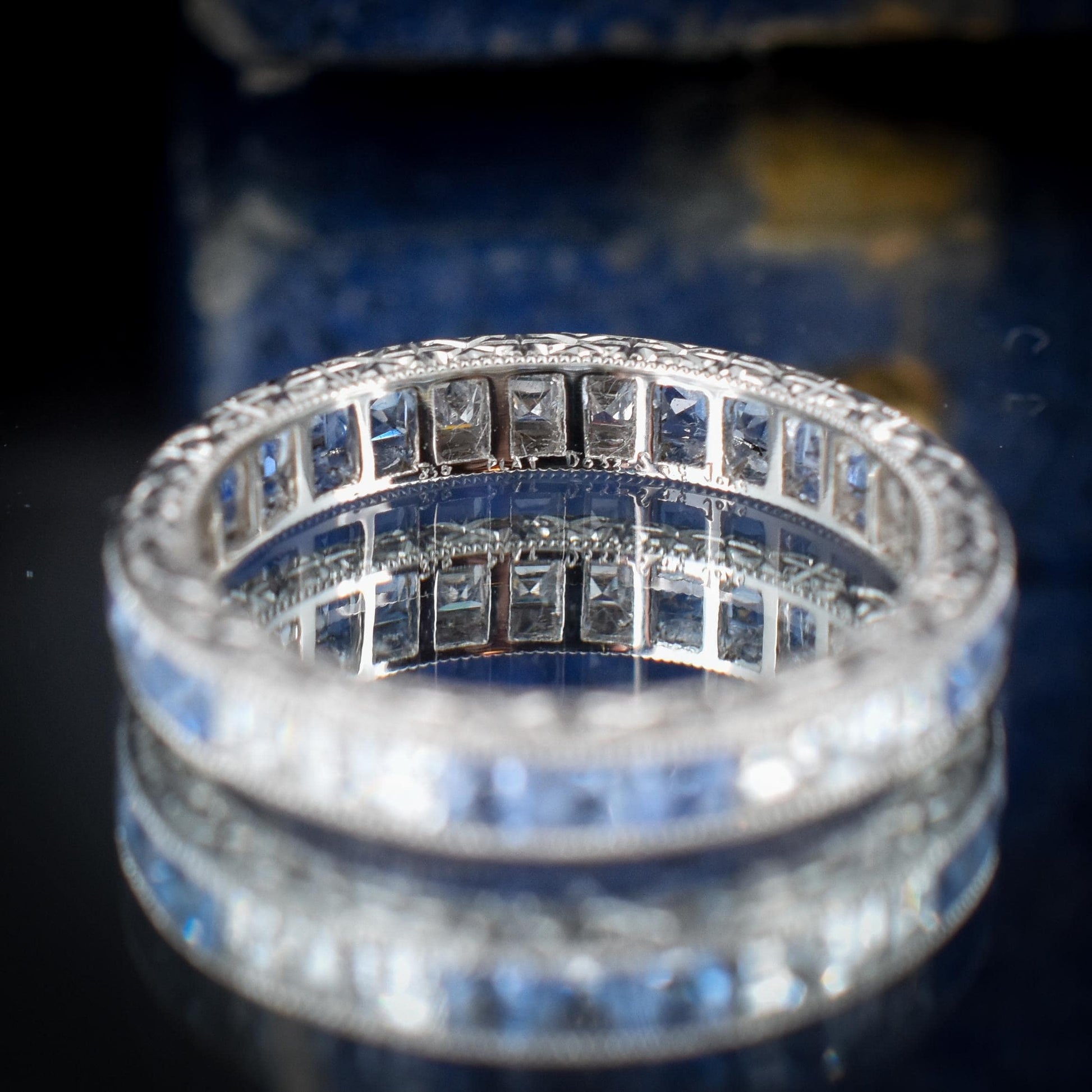 Art Deco Style Diamond and Ceylon Sapphire Platinum Full Eternity Band Ring